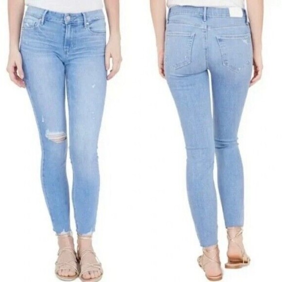 Paige Womens Skyline Ankle Peg Ricki Distressed Jeans Size 26 Light Wash Skinny - Picture 1 of 7